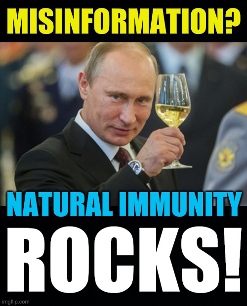 are russian government imgflippers paid in rubbles or euros? | MISINFORMATION? NATURAL IMMUNITY; ROCKS! | image tagged in putin cheers,misinformation,russia,qanon,antivax,conservative logic | made w/ Imgflip meme maker