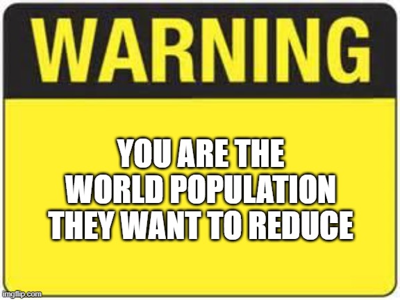 blank warning sign | YOU ARE THE
WORLD POPULATION
THEY WANT TO REDUCE | image tagged in blank warning sign,globalism,overpopulation,population | made w/ Imgflip meme maker