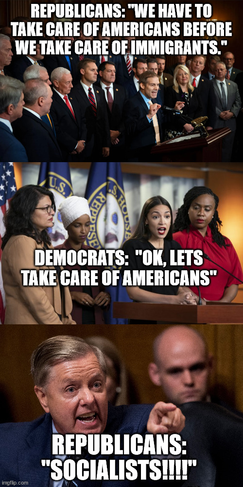Imagine if Republicans cared about Americans as much as they cared about Trump's ego. | REPUBLICANS: "WE HAVE TO TAKE CARE OF AMERICANS BEFORE WE TAKE CARE OF IMMIGRANTS."; DEMOCRATS:  "OK, LETS TAKE CARE OF AMERICANS"; REPUBLICANS: "SOCIALISTS!!!!" | image tagged in insurrectionists,thank you mike pence | made w/ Imgflip meme maker