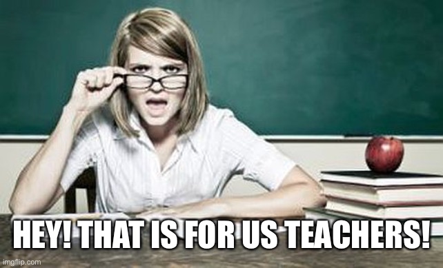 teacher | HEY! THAT IS FOR US TEACHERS! | image tagged in teacher | made w/ Imgflip meme maker