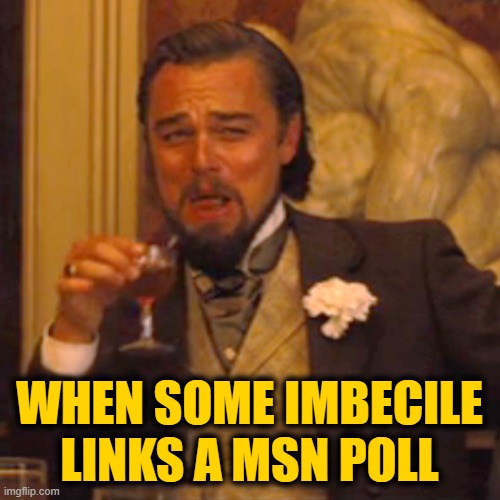 Laughing Leo Meme | WHEN SOME IMBECILE LINKS A MSN POLL | image tagged in memes,laughing leo | made w/ Imgflip meme maker