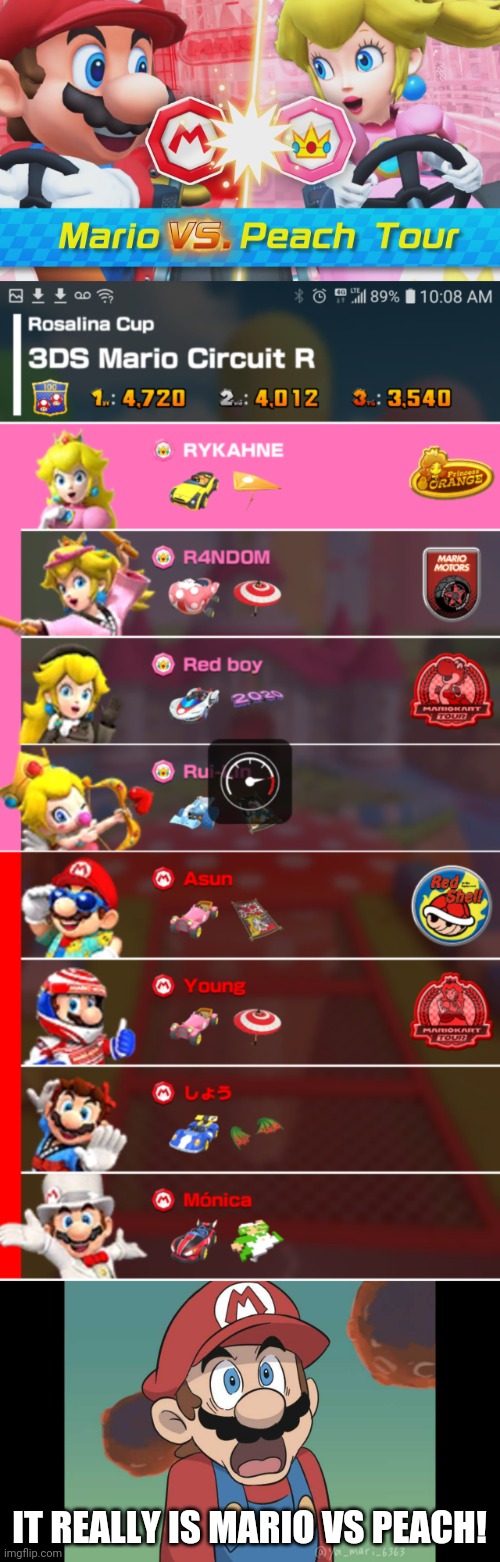 MARIO DOESN'T GET THE PRINCESS THIS TIME | IT REALLY IS MARIO VS PEACH! | image tagged in super mario bros,mario kart,mario kart tour,princess peach | made w/ Imgflip meme maker