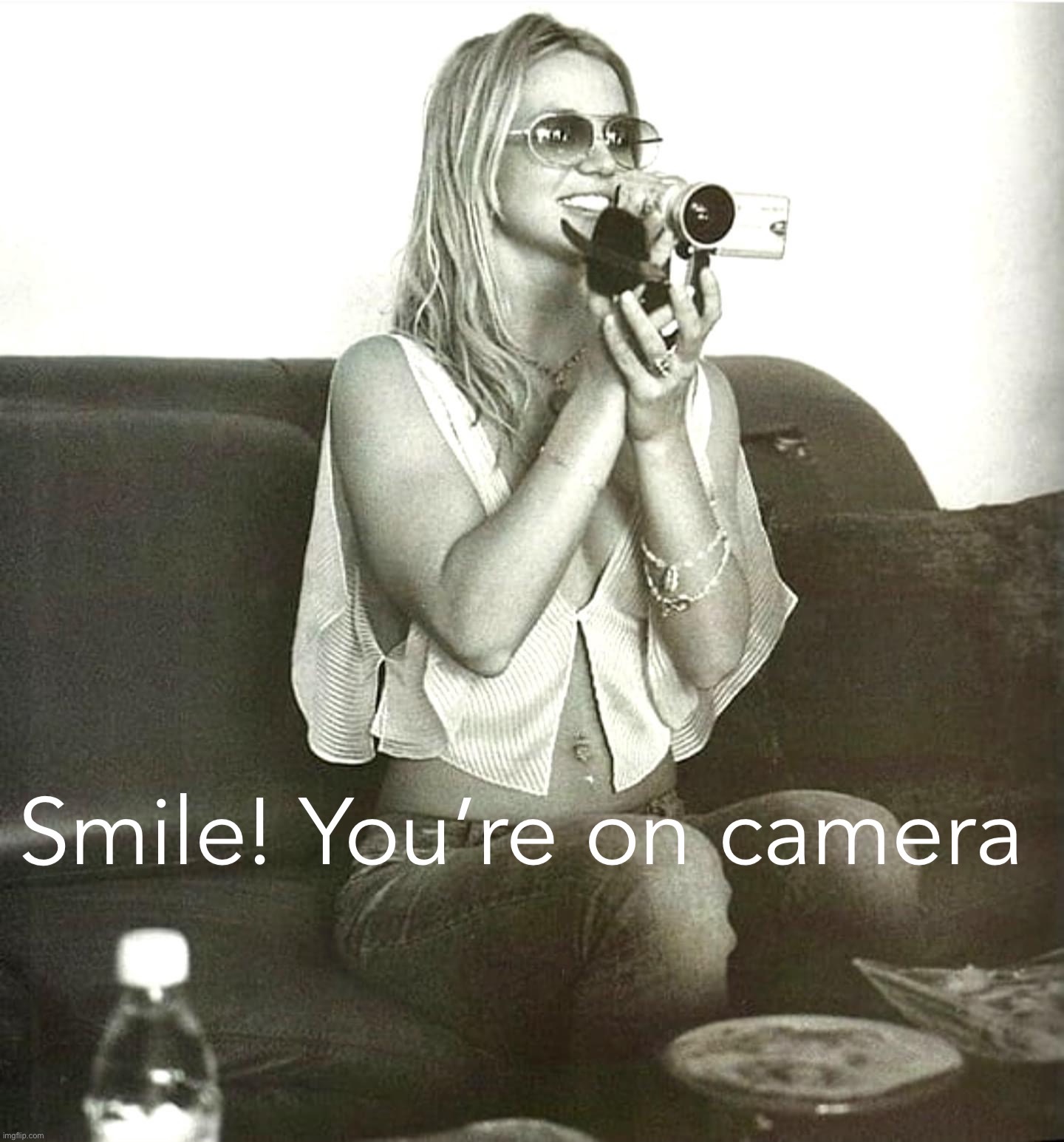 Britney Spears smile you’re on camera | image tagged in britney spears smile you re on camera,camera,britney spears,video camera,snap,cringe | made w/ Imgflip meme maker