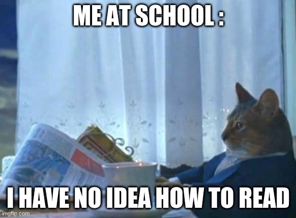 Cat newspaper | ME AT SCHOOL :; I HAVE NO IDEA HOW TO READ | image tagged in cat newspaper | made w/ Imgflip meme maker
