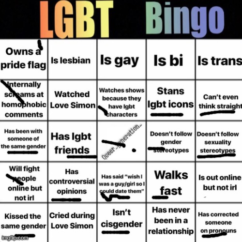 LGBTQ bingo | image tagged in lgbtq bingo | made w/ Imgflip meme maker