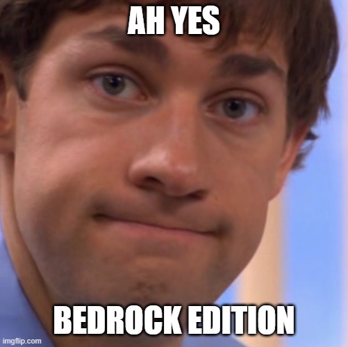 Welp Jim face | AH YES BEDROCK EDITION | image tagged in welp jim face | made w/ Imgflip meme maker