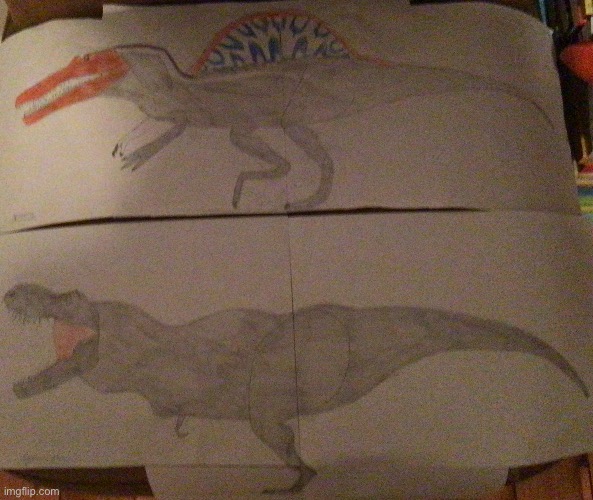 These are my Dino drawings, spino and a rex | image tagged in dinosaur | made w/ Imgflip meme maker