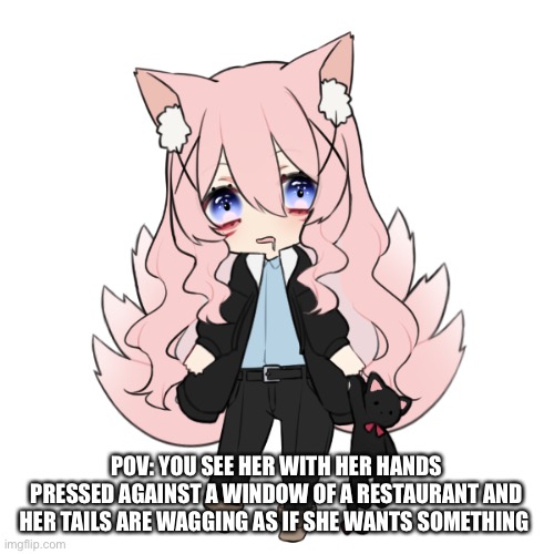 She’s 6 | POV: YOU SEE HER WITH HER HANDS PRESSED AGAINST A WINDOW OF A RESTAURANT AND HER TAILS ARE WAGGING AS IF SHE WANTS SOMETHING | made w/ Imgflip meme maker