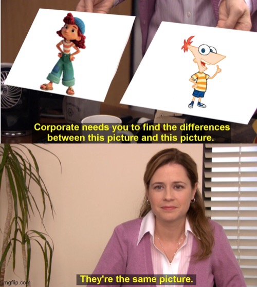 how did I not notice this | image tagged in memes,they're the same picture,luca,phineas and ferb,disney,pixar | made w/ Imgflip meme maker