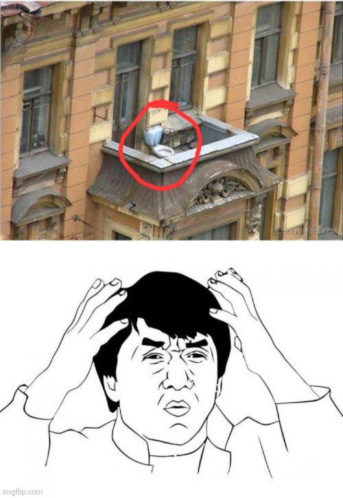 Why the heck is there a TOILET out in the open??? | image tagged in jackie chan wtf,toilet humor,wtf,toilet,design fails,stupid | made w/ Imgflip meme maker