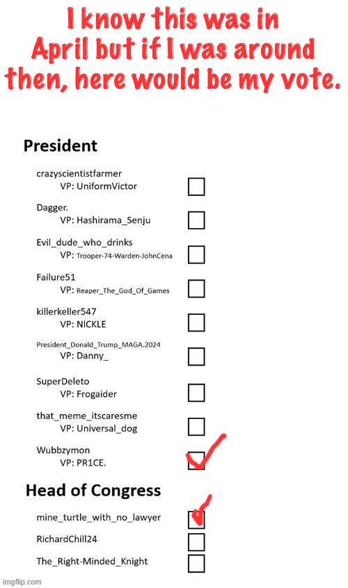 PRESIDENTS ballot April 2021 | I know this was in April but if I was around then, here would be my vote. | image tagged in presidents ballot april 2021 | made w/ Imgflip meme maker
