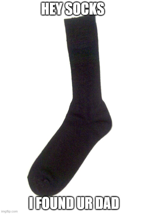 Random sock | HEY SOCKS; I FOUND UR DAD | image tagged in random sock | made w/ Imgflip meme maker