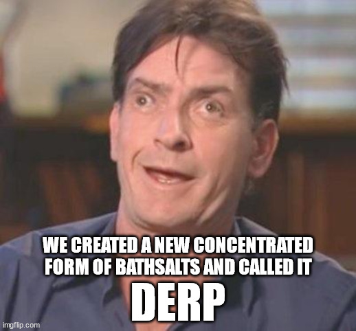 I had a dream, I was freakin flying! | WE CREATED A NEW CONCENTRATED FORM OF BATHSALTS AND CALLED IT; DERP | image tagged in charlie sheen derp | made w/ Imgflip meme maker