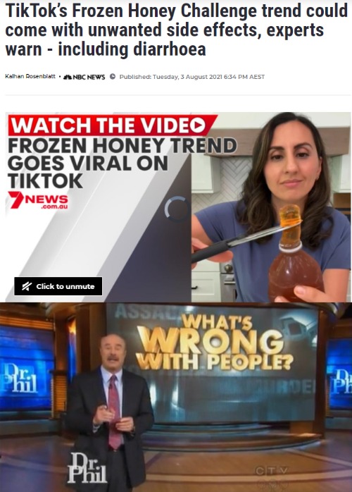 TikTokers eating frozen honey | image tagged in dr phil what's wrong with people,memes,dr phil,tiktok,honey | made w/ Imgflip meme maker