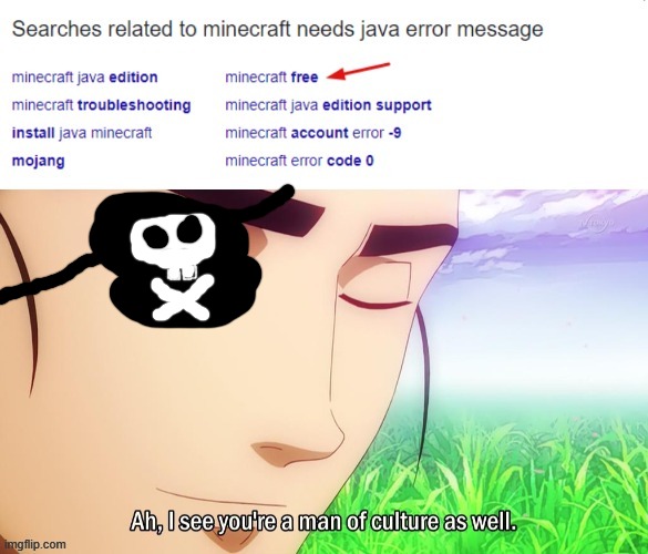 i tired to draw a pirate eye patch for this meme but i think i i didnt do  a good job at it | image tagged in pirate,minecraft,video game | made w/ Imgflip meme maker