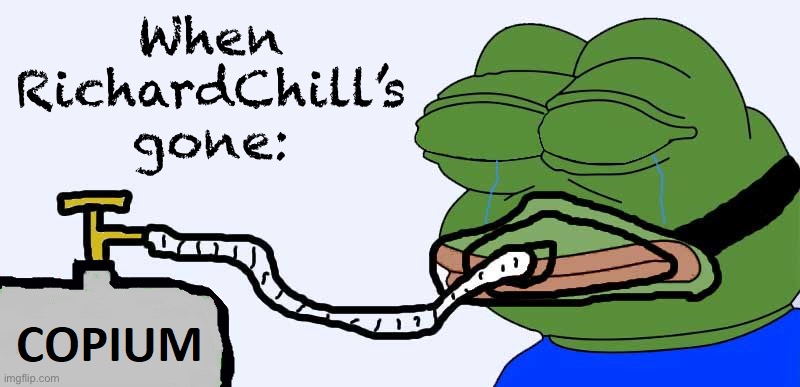 Just sitting here trying to find the words to cope with this loss. | When RichardChill’s gone: | image tagged in pepe copium,rest in peace,r i p,copium,richardchill24,how will i cope | made w/ Imgflip meme maker