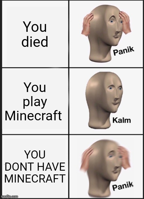 Pls upvote c: | You died; You play Minecraft; YOU DONT HAVE MINECRAFT | image tagged in memes,panik kalm panik | made w/ Imgflip meme maker