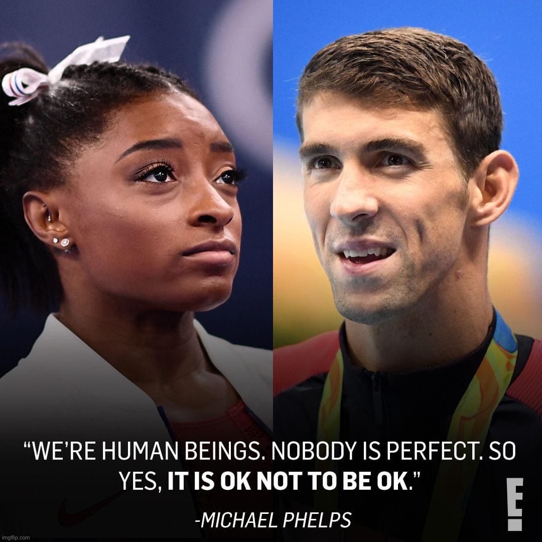 “It is okay not to be okay.” | image tagged in michael phelps quote we re human beings,its,okay,not,to be,olympics | made w/ Imgflip meme maker