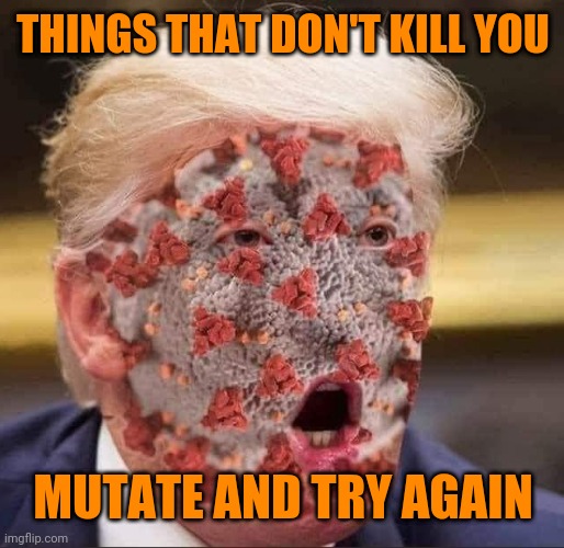 Trump tried to kill democracy | THINGS THAT DON'T KILL YOU; MUTATE AND TRY AGAIN | image tagged in trump's virus | made w/ Imgflip meme maker