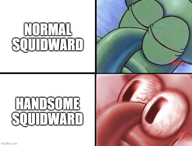 sleeping Squidward | NORMAL SQUIDWARD HANDSOME SQUIDWARD | image tagged in sleeping squidward | made w/ Imgflip meme maker