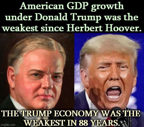 Another in a long line of Trump business failures. | American GDP growth under Donald Trump was the weakest since Herbert Hoover. THE TRUMP ECONOMY WAS THE 
WEAKEST IN 88 YEARS. | image tagged in trump,economy,weak,failure | made w/ Imgflip meme maker