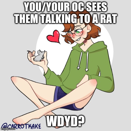 Yes, you can pet the rat if you ask. | YOU/YOUR OC SEES THEM TALKING TO A RAT; WDYD? | image tagged in oh wow are you actually reading these tags,bored,boredom | made w/ Imgflip meme maker