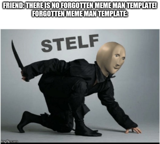 Bring back Stelf :( | FRIEND: THERE IS NO FORGOTTEN MEME MAN TEMPLATE!
FORGOTTEN MEME MAN TEMPLATE: | image tagged in stelf,nooooooooo | made w/ Imgflip meme maker