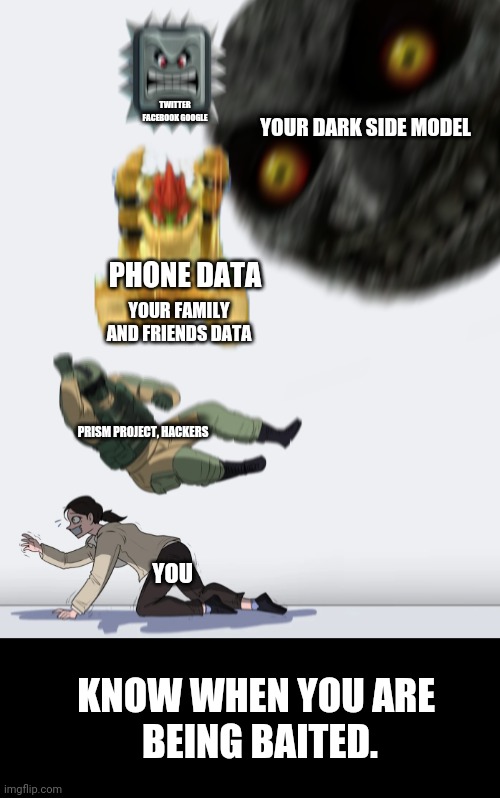 Crushing Combo | YOU PRISM PROJECT, HACKERS PHONE DATA TWITTER FACEBOOK GOOGLE YOUR FAMILY AND FRIENDS DATA YOUR DARK SIDE MODEL KNOW WHEN YOU ARE 
BEING BAI | image tagged in crushing combo | made w/ Imgflip meme maker