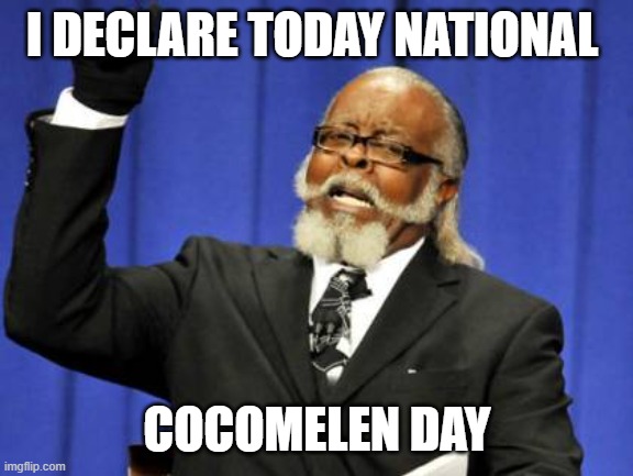 Too Damn High | I DECLARE TODAY NATIONAL; COCOMELEN DAY | image tagged in memes,too damn high | made w/ Imgflip meme maker
