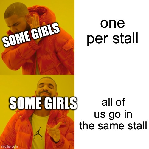 some girls lodgic is weird lol | one per stall; SOME GIRLS; all of us go in the same stall; SOME GIRLS | image tagged in memes,drake hotline bling | made w/ Imgflip meme maker