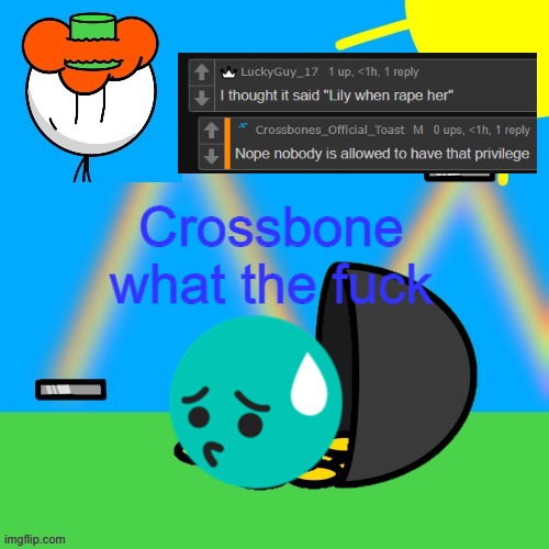 lucky old temp | Crossbone what the fuck | image tagged in luckyguy announce rm | made w/ Imgflip meme maker