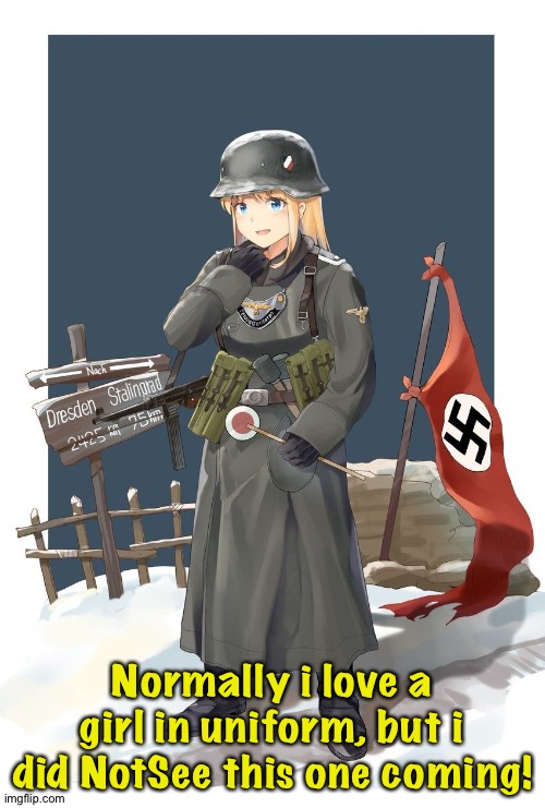 Normally i love a girl in uniform, but i did NotSee this one coming! | image tagged in nazi girl soldier | made w/ Imgflip meme maker