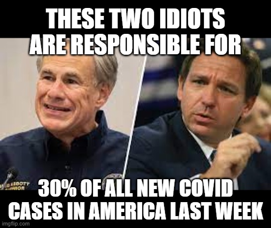 America's Most Useless | THESE TWO IDIOTS ARE RESPONSIBLE FOR; 30% OF ALL NEW COVID CASES IN AMERICA LAST WEEK | image tagged in gop,morons,covid-19 | made w/ Imgflip meme maker