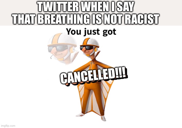 Vector | TWITTER WHEN I SAY THAT BREATHING IS NOT RACIST; CANCELLED!!! | image tagged in twitter | made w/ Imgflip meme maker