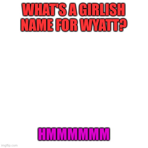 Blank Transparent Square Meme | WHAT'S A GIRLISH NAME FOR WYATT? HMMMMMM | image tagged in memes,blank transparent square,lgbtq | made w/ Imgflip meme maker
