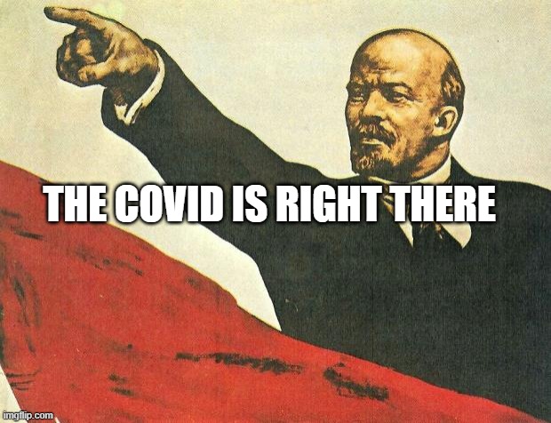 ...you're a communist | THE COVID IS RIGHT THERE | image tagged in you're a communist | made w/ Imgflip meme maker
