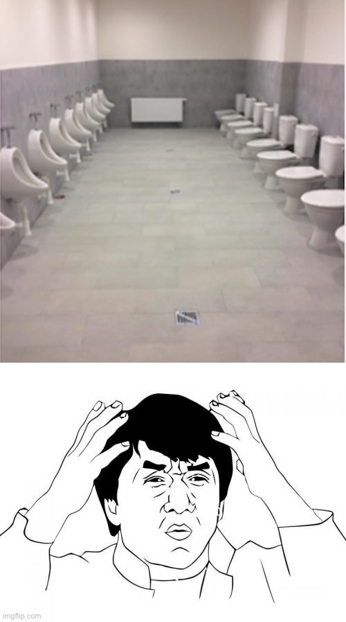 community restroom | image tagged in jackie chan wtf,toilet humor,wtf,stupid,design fails,offensive | made w/ Imgflip meme maker