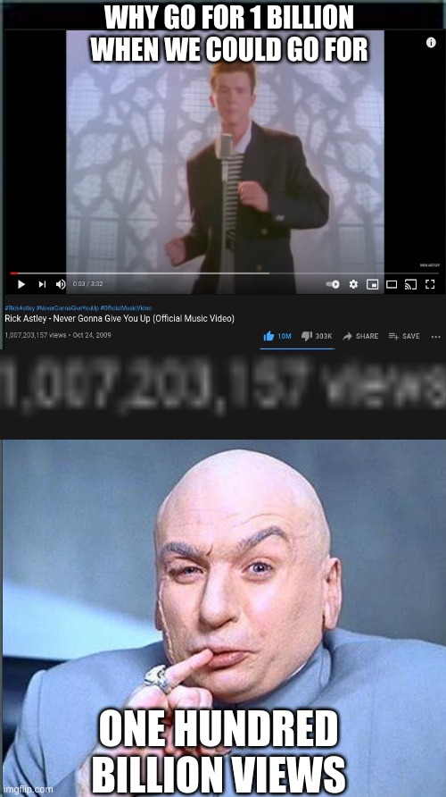 We need to Rick Roll like we never have before and get this video to 1  billion views before Rick Astley's birthday!! (6 February) : r/memes