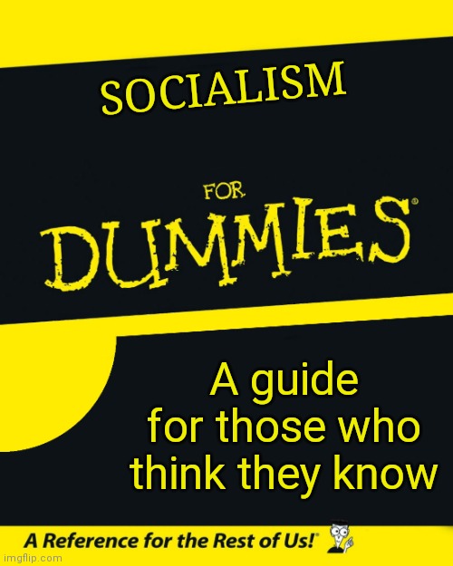 For Dummies | SOCIALISM A guide for those who think they know | image tagged in for dummies | made w/ Imgflip meme maker