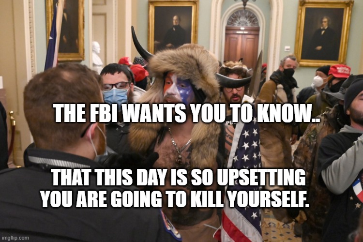 USA Capitolium | THE FBI WANTS YOU TO KNOW.. THAT THIS DAY IS SO UPSETTING YOU ARE GOING TO KILL YOURSELF. | image tagged in usa capitolium | made w/ Imgflip meme maker