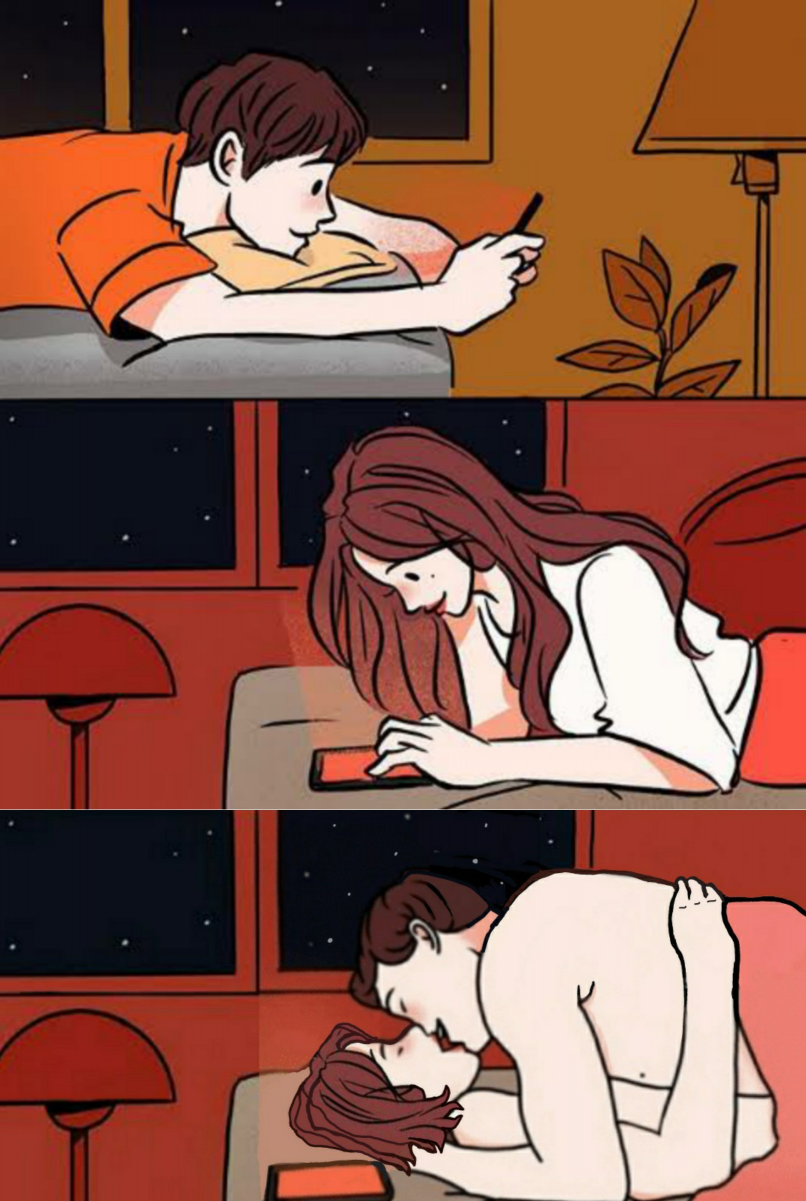 boy girl texting kiss Blank Meme Template