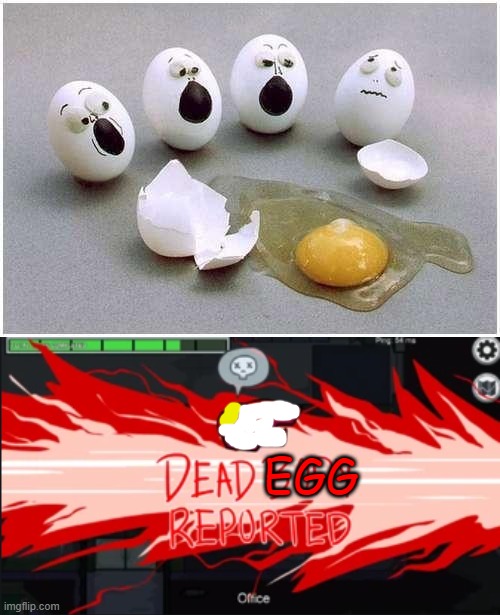 Dead Egg |  EGG | image tagged in this broken egg,dead body reported,eggs,impostor,among us,memes | made w/ Imgflip meme maker