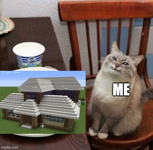 Hey look at this house I built | ME | image tagged in cat likes their waffle | made w/ Imgflip meme maker