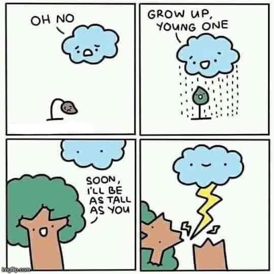 oof | image tagged in dark humor,cloud,tree,lightning,comics/cartoons,repost | made w/ Imgflip meme maker