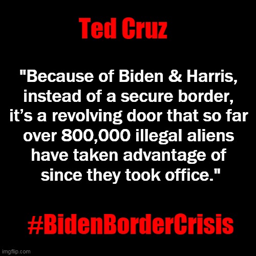 Black Plain Template | "Because of Biden & Harris, 

instead of a secure border, 
it’s a revolving door that so far 
over 800,000 illegal aliens 
have taken advant | image tagged in black plain template | made w/ Imgflip meme maker
