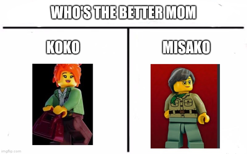 Who Do You Think? Add Reason As Well :D | WHO'S THE BETTER MOM; KOKO; MISAKO | image tagged in who would win,ninjago,moms,lloyd | made w/ Imgflip meme maker