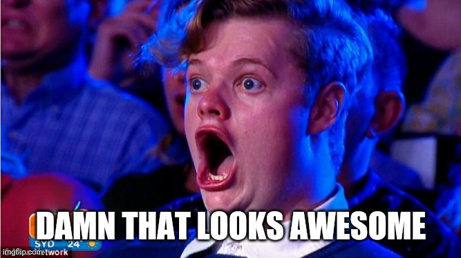 amazed magikarp | DAMN THAT LOOKS AWESOME | image tagged in amazed magikarp | made w/ Imgflip meme maker