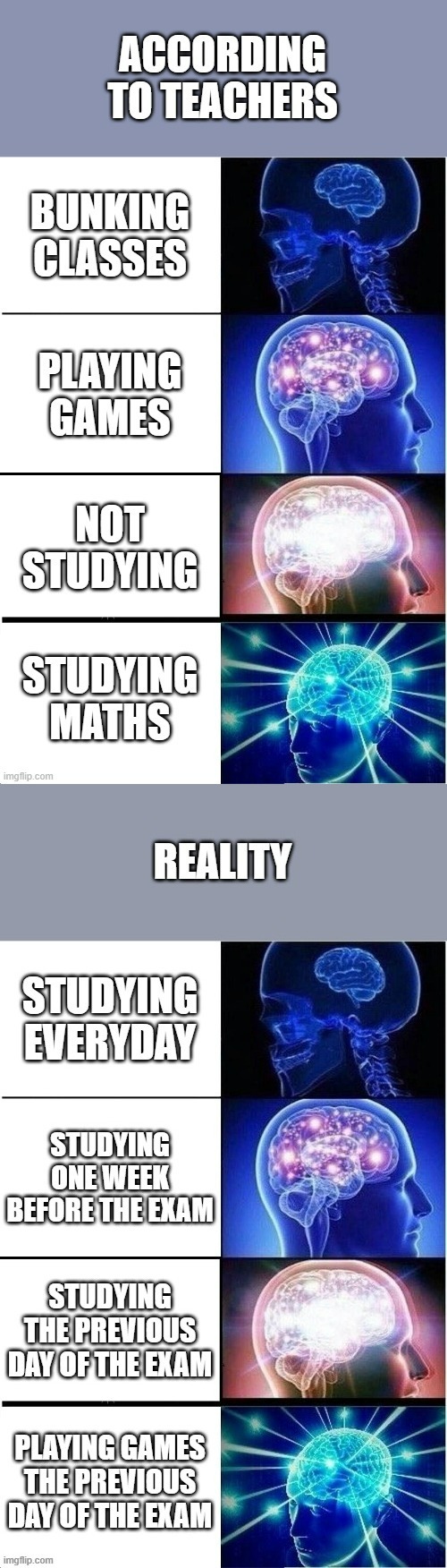 Teacher's Expectation VS Reality | image tagged in expanding brain | made w/ Imgflip meme maker