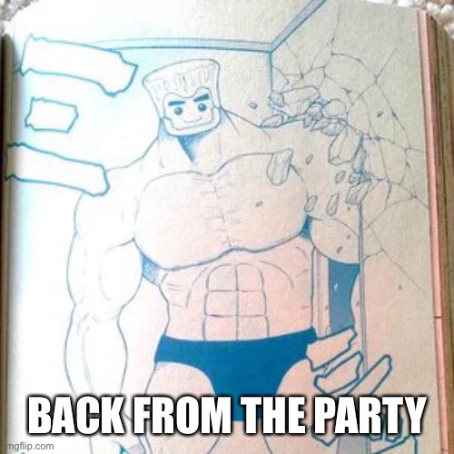 Buff zane | BACK FROM THE PARTY | image tagged in buff zane | made w/ Imgflip meme maker