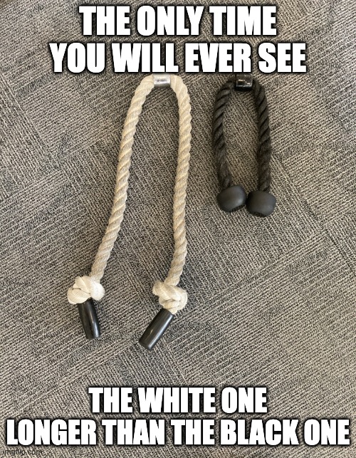 Black and white | THE ONLY TIME YOU WILL EVER SEE; THE WHITE ONE LONGER THAN THE BLACK ONE | image tagged in black and white | made w/ Imgflip meme maker